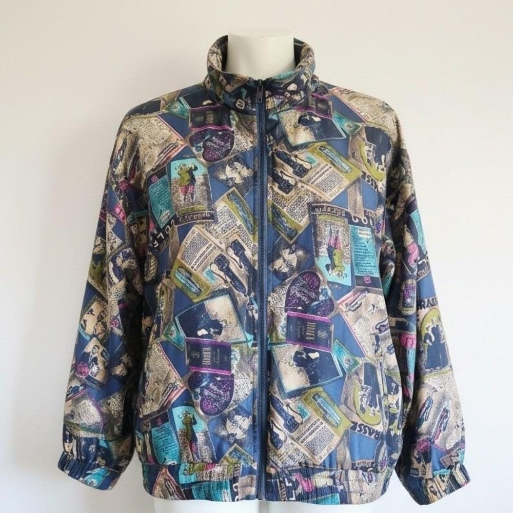 Mureli L‎ Vintage 100% Silk Golf Novelty Print Bomber Jacket Womens Multi